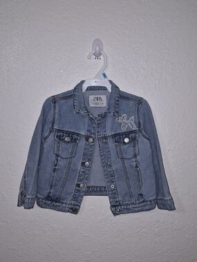 ZARA Kids Light Blue Denim Jacket with Balloon Dog Embroidery